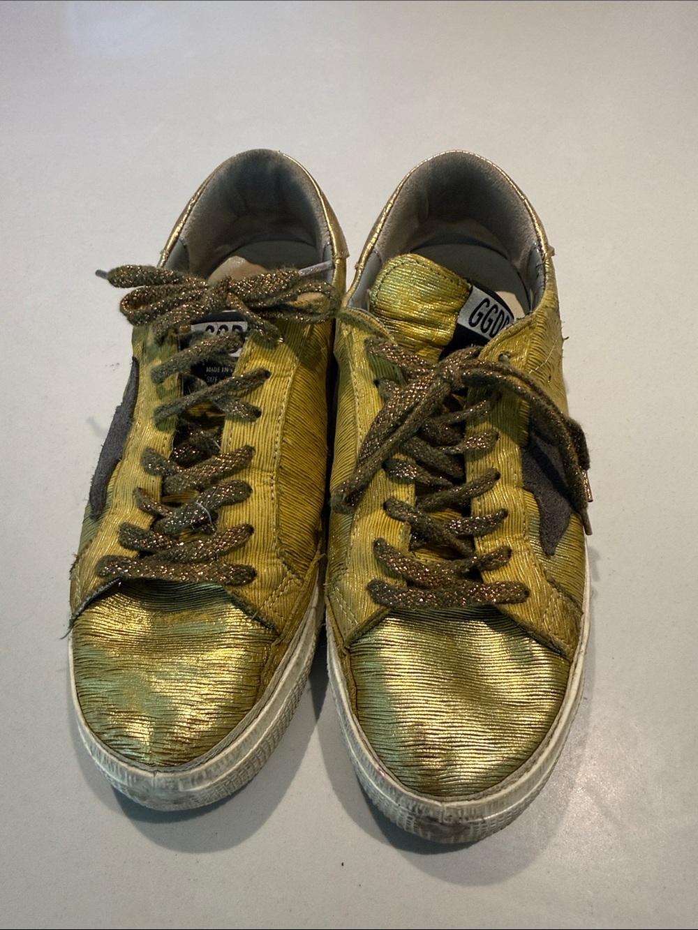 Golden Goose Metallic Gold & Black Low-Top Sneakers